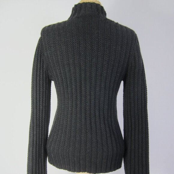 Vtg Theory Women L Charcoal Gray Black LS Wool Textured Rib Mock Neck Sweater - Picture 7 of 10